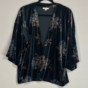 LOFT Floral Velvet Kimono One Size Open Front Boho Layering Top